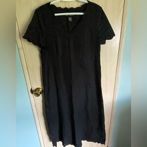 Mercer & Madison Black Linen Classic Dress with Scallop Edges Sz 12